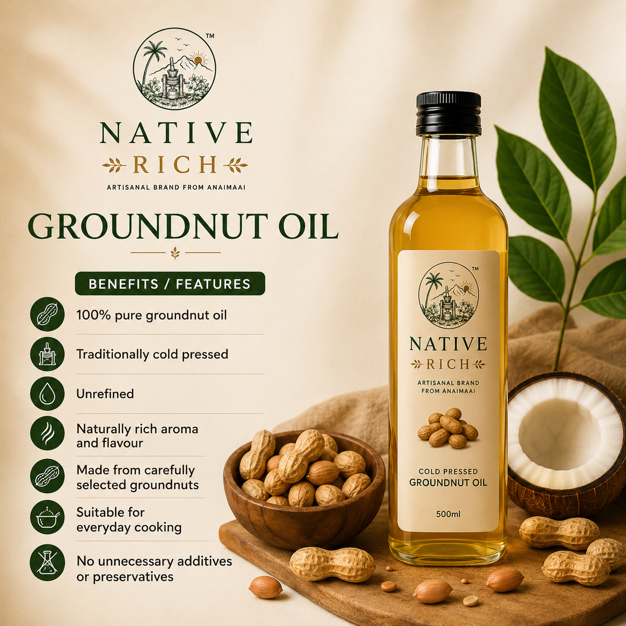 NATIVERICH Cold Pressed Groundnut Oil – 100% Pure - Image 2