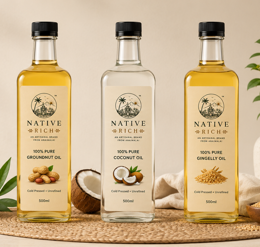 NativeRich bottled oil with coconuts and groundnuts
